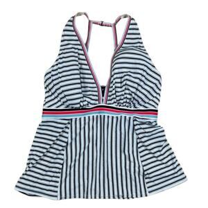 Swim by Cacique Stripe Halter Tankini Top Black Blue White Red Womens Plus 44DDD